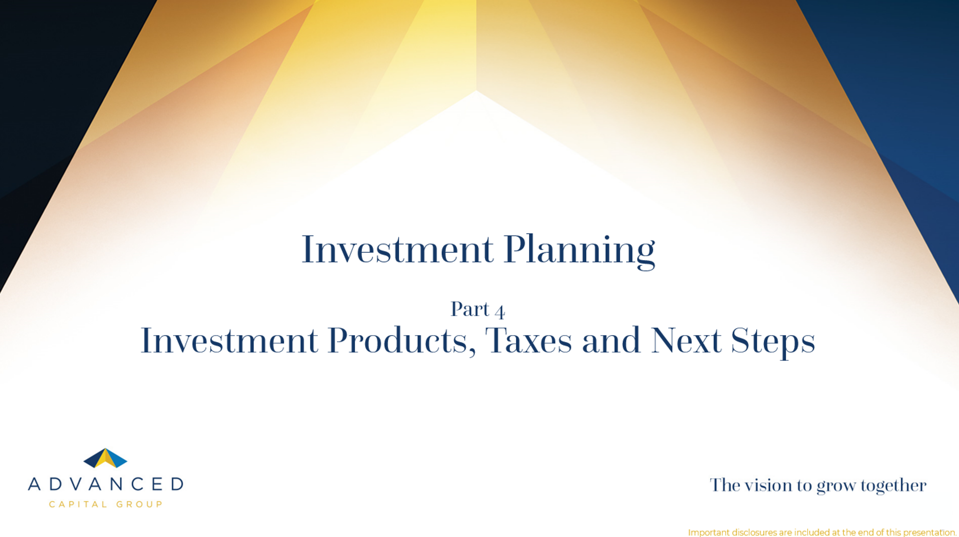 Investment Planning - Investment Products and Next Steps